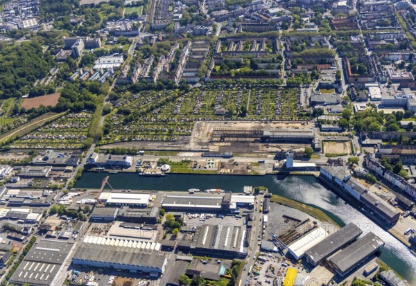 Aerial view, coal harbour of the inland port Dortmunder Hafen AG in Dortmund in the federal state of North Rhine-Westphalia, Germany, Dortmund, Ruhr area, North Rhine-Westphalia, DE, Europe, birds-eyes view, aerial photography, aerial photography, overview, bird's eye view, Dortmund harbour, inland port, Dortmund-Ems canal, freight traffic