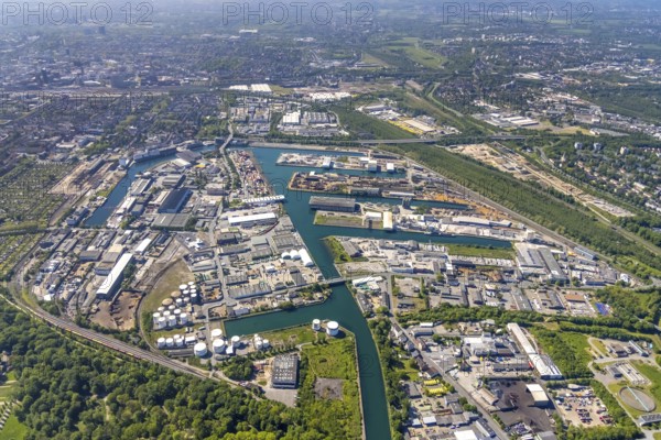 Aerial view, coal harbour of the inland port Dortmunder Hafen AG in Dortmund in the federal state of North Rhine-Westphalia, Germany, Dortmund, Ruhr area, North Rhine-Westphalia, DE, Europe, birds-eyes view, aerial photography, aerial photography, overview, bird's eye view, Dortmund harbour, inland port, Dortmund-Ems canal, freight traffic