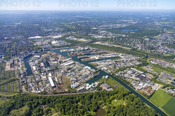 Aerial view, coal harbour of the inland port Dortmunder Hafen AG in Dortmund in the federal state of North Rhine-Westphalia, Germany, Dortmund, Ruhr area, North Rhine-Westphalia, DE, Europe, birds-eyes view, aerial photography, aerial photography, overview, bird's eye view, Dortmund harbour, inland port, Dortmund-Ems canal, freight traffic