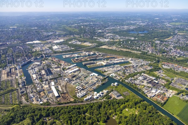 Aerial view, coal harbour of the inland port Dortmunder Hafen AG in Dortmund in the federal state of North Rhine-Westphalia, Germany, Dortmund, Ruhr area, North Rhine-Westphalia, DE, Europe, birds-eyes view, aerial photography, aerial photography, overview, bird's eye view, Dortmund harbour, inland port, Dortmund-Ems canal, freight traffic