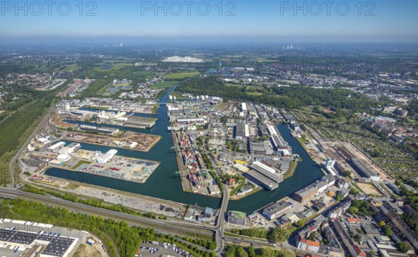 Aerial view, coal harbour of the inland port Dortmunder Hafen AG in Dortmund in the federal state of North Rhine-Westphalia, Germany, Dortmund, Ruhr area, North Rhine-Westphalia, DE, Europe, birds-eyes view, aerial photography, aerial photography, overview, bird's eye view, Dortmund harbour, inland port, Dortmund-Ems canal, freight traffic