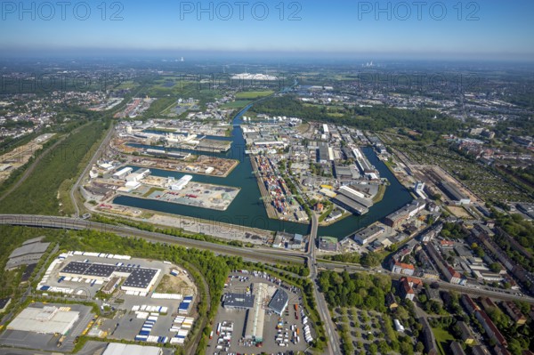 Aerial view, coal harbour of the inland port Dortmunder Hafen AG in Dortmund in the federal state of North Rhine-Westphalia, Germany, Dortmund, Ruhr area, North Rhine-Westphalia, DE, Europe, birds-eyes view, aerial photography, aerial photography, overview, bird's eye view, Dortmund harbour, inland port, Dortmund-Ems canal, freight traffic