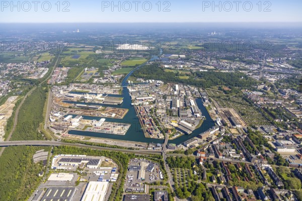 Aerial view, coal harbour of the inland port Dortmunder Hafen AG in Dortmund in the federal state of North Rhine-Westphalia, Germany, Dortmund, Ruhr area, North Rhine-Westphalia, DE, Europe, birds-eyes view, aerial photography, aerial photography, overview, bird's eye view, Dortmund harbour, inland port, Dortmund-Ems canal, freight traffic