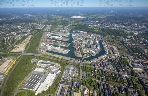 Aerial view, coal harbour of the inland port Dortmunder Hafen AG in Dortmund in the federal state of North Rhine-Westphalia, Germany, Dortmund, Ruhr area, North Rhine-Westphalia, DE, Europe, birds-eyes view, aerial photography, aerial photography, overview, bird's eye view, Dortmund harbour, inland port, Dortmund-Ems canal, freight traffic
