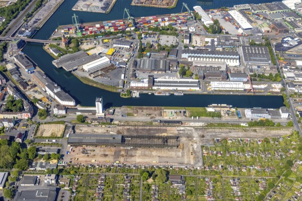 Aerial view, coal harbour of the inland port Dortmunder Hafen AG in Dortmund in the federal state of North Rhine-Westphalia, Germany