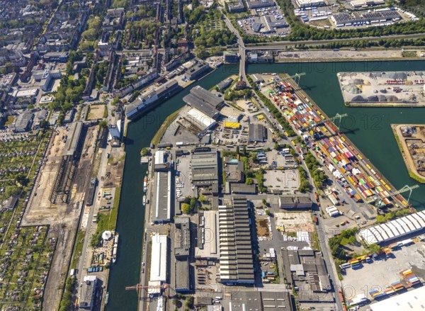 Aerial view, coal harbour of the inland port Dortmunder Hafen AG in Dortmund in the federal state of North Rhine-Westphalia, Germany, Dortmund, Ruhr area, North Rhine-Westphalia, DE, Europe, birds-eyes view, aerial photography, aerial photography, overview, bird's eye view, Dortmund harbour, inland port, Dortmund-Ems canal, freight traffic