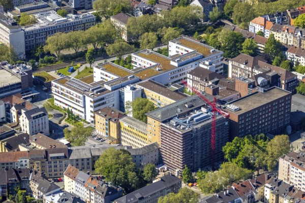 Aerial view, construction site at Dortmund Clinic, city, Dortmund, Ruhr area, North Rhine-Westphalia, Germany, construction work, construction sites, construction project, construction site, DE, Europe, healthcare, hospital, helipad, clinic, clinic centre, hospital, aerial photograph, aerial photography, aerial photography, medical facility, medical aid, municipal clinics, overview, bird's-eye view, bird's-eye view, overview, medical care