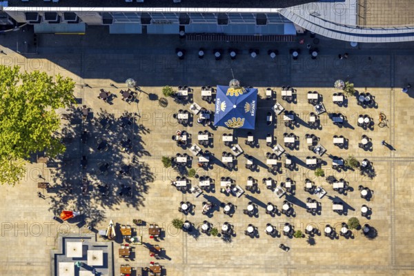 Aerial view, outdoor gastronomy Alter Markt, City, Dortmund, Ruhr area, North Rhine-Westphalia, Germany, outdoor gastronomy, fountain, DE, Europe, shapes and colours, gastronomy, aerial view, aerial photography, aerial photography, tables and chairs, overview, bird's-eye view, overview