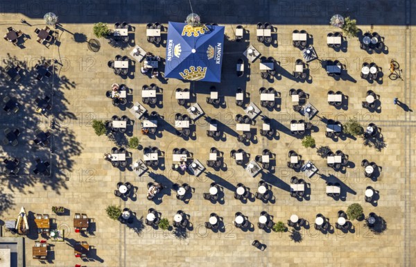Aerial view, outdoor gastronomy Alter Markt, City, Dortmund, Ruhr area, North Rhine-Westphalia, Germany, outdoor gastronomy, DE, Europe, shapes and colours, gastronomy, aerial view, aerial photography, aerial photography, tables and chairs, overview, bird's eye view, birds-eyes view, overview