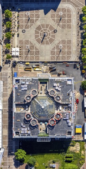 Aerial view, construction site, Dortmund town hall and Friedensplatz, city, Dortmund, Ruhr area, North Rhine-Westphalia, Germany, authority, DE, Europe, shapes and colours, aerial view, aerial photography, aerial photography, town hall, overview, bird's eye view, birds-eyes view, overview
