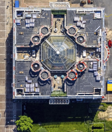 Aerial view, construction site, Dortmund town hall and Friedensplatz, city, Dortmund, Ruhr area, North Rhine-Westphalia, Germany, authority, DE, Europe, shapes and colours, aerial view, aerial photography, aerial photography, town hall, overview, bird's eye view, birds-eyes view, overview