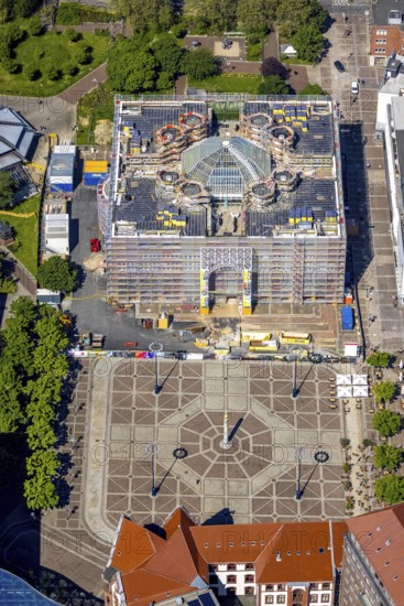 Aerial view, construction site, city hall Dortmund and Friedensplatz, city, Dortmund, Ruhr area, North Rhine-Westphalia, Germany, authority, DE, Europe, aerial view, aerial photography, aerial photography, city hall, overview, bird's eye view, birds-eyes view, overview