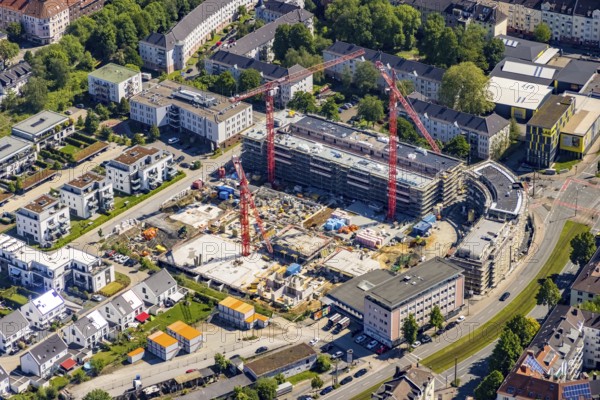 Aerial view, construction site for new residential buildings Kaiserquartier, Kaiserbrunnen, Dortmund, Ruhr area, North Rhine-Westphalia, Germany, construction work, construction, construction area, building site, building plots, construction project, construction site, DE, Europe, property tax, real estate, aerial photograph, aerial photography, aerial photography, new construction, overview, bird's eye view, residential complex, living and living, residential area, residential buildings, quality of living, birds-eyes view, overview