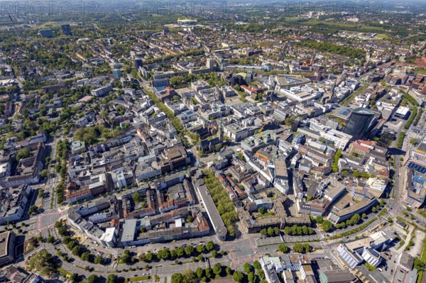 Aerial view, city of Dortmund, city centre view with wall, RWE Tower black skyscraper, Dortmund, Ruhr area, North Rhine-Westphalia, Germany, City, Cityring, DE, Europe, city centre, aerial view, aerial photography, aerial photography, townscape, city centre, overview, bird's eye view, bird's-eye view, overview