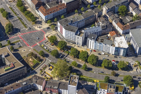 Aerial view, construction site Milchgasse at the intersection of Schwanenwall and Hamburger Straße, Kaiserbrunnen, Dortmund, Ruhr area, North Rhine-Westphalia, Germany, construction work, construction area, building site, building plots, construction project, construction site, DE, Europe, aerial view, aerial photography, aerial photography, overview, bird's-eye view, overview