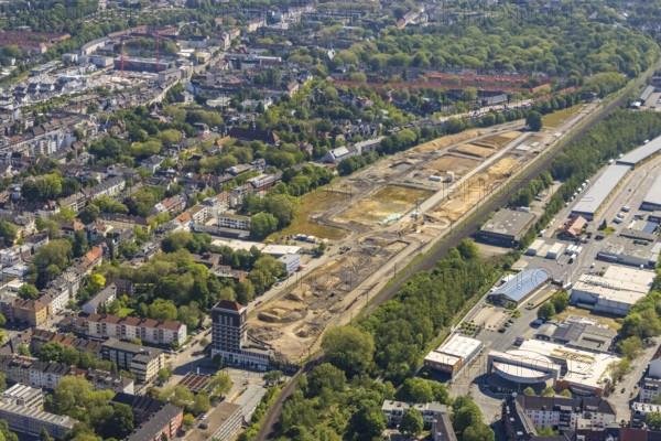 Aerial view, construction site Kronzprinzenviertel for new residential units, Am Wasserturm Südbahnhof, Ruhrallee, Dortmund, Ruhr area, North Rhine-Westphalia, Germany