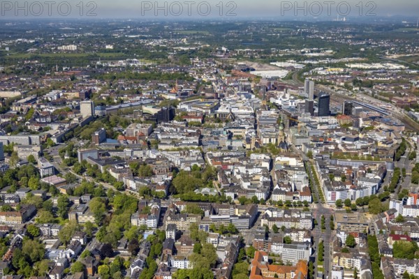 Aerial view, city of Dortmund, city centre view with wall, RWE Tower black skyscraper, Kaiserbrunnen, Dortmund, Ruhr area, North Rhine-Westphalia, Germany, City, Cityring, DE, Europe, city centre, aerial view, aerial photography, aerial photography, aerial view, townscape, city centre, overview, bird's eye view, overview