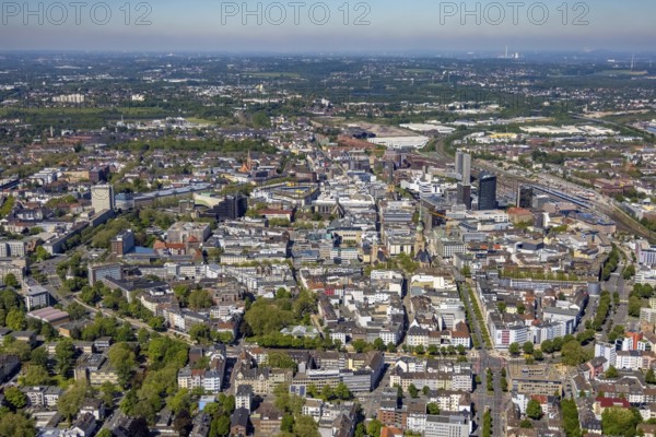 Aerial view, city of Dortmund, city centre view with wall, RWE Tower black skyscraper, Kaiserbrunnen, Dortmund, Ruhr area, North Rhine-Westphalia, Germany, City, Cityring, DE, Europe, city centre, aerial view, aerial photography, aerial photography, aerial view, townscape, city centre, overview, bird's eye view, overview