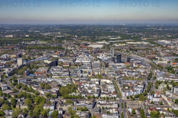 Aerial view, city of Dortmund, city centre view with wall, RWE Tower black skyscraper, Kaiserbrunnen, Dortmund, Ruhr area, North Rhine-Westphalia, Germany, City, Cityring, DE, Europe, city centre, aerial view, aerial photography, aerial photography, aerial view, townscape, city centre, overview, bird's eye view, overview