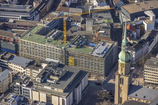 Aerial view, construction site Kampstraße for new student residence BaseCamp Dortmund, Reinoldikirche, City, Dortmund, Ruhr area, North Rhine-Westphalia, Germany, place of worship, construction work, construction area, building site, building plots, construction project, construction site, DE, Europe, denomination, house of worship, property tax, real estate, church, parish, denomination, aerial view, aerial photography, aerial photography, new building, religion, overview, bird's-eye view, residential complex, housing and living, residential area, residential homes, residential buildings, residential quality, residential neighbourhood, birds-eyes view, overview