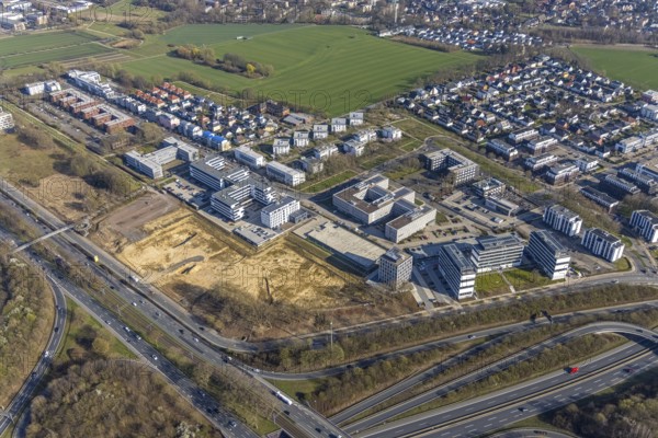Aerial view, industrial estate Stockholmer Allee, Westfalendamm, Dortmund, Ruhr area, North Rhine-Westphalia, Germany, DE, Europe, commercial enterprises, commercial area, commercial park, commercial location, commercial use, industrial area, industrial location, aerial photograph, aerial photography, aerial photography, overview, bird's-eye view, bird's-eye view, overview