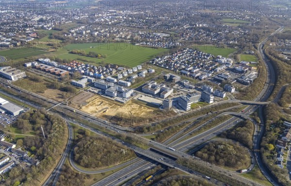 Aerial view, industrial estate Stockholmer Allee, Westfalendamm, Dortmund, Ruhr area, North Rhine-Westphalia, Germany, DE, Europe, commercial enterprises, commercial area, commercial park, commercial location, commercial use, industrial area, industrial location, aerial photograph, aerial photography, aerial photography, overview, bird's-eye view, bird's-eye view, overview