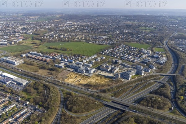 Aerial view, industrial estate Stockholmer Allee, Westfalendamm, Dortmund, Ruhr area, North Rhine-Westphalia, Germany, DE, Europe, commercial enterprises, commercial area, commercial park, commercial location, commercial use, industrial area, industrial location, aerial photograph, aerial photography, aerial photography, overview, bird's-eye view, bird's-eye view, overview
