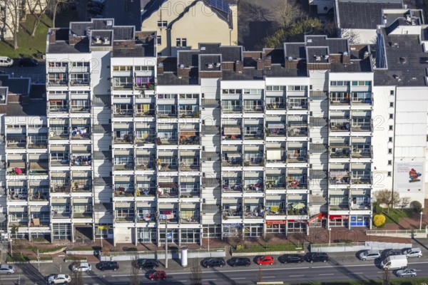 Aerial view, Hannibal I building, Bornstraße, Borsigplatz, Dortmund, Ruhr area, North Rhine-Westphalia, Germany, DE, Europe, property tax, high-rise building, real estate, aerial photography, aerial photography, overview, bird's-eye view, residential complex, living and living, residential area, residential buildings, quality of living, residential neighbourhood, housing estate, birds-eyes view, overview, rental flats, balconies