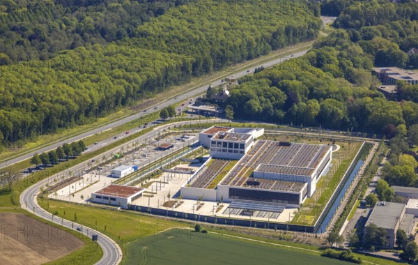 Aerial photo, Deutsche Federal Bank, Schüren, Dortmund, Ruhr area, North Rhine-Westphalia, Germany, DE, Europe, finance, financial institution, aerial photo, aerial photography, aerial photography, Marsbruchstraße, overview, bird's-eye view, birds-eyes view, overview, gold vault, Fort Knox of Germany, high-security vault, moat, Pott Knox, Europe's most modern bank branch is being built in Dortmund, cash vault