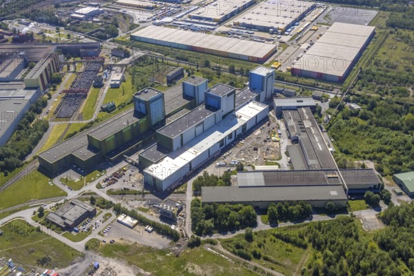 Aerial photo, thyssenkrupp Steel Europe, Borsigplatz, Dortmund, Ruhr area, North Rhine-Westphalia, Germany, DE, Europe, commercial enterprises, commercial area, commercial site, commercial use, industrial area, industrial building, industrial site, aerial photograph, aerial photography, aerial photography, overview, bird's-eye view, Westfalenhütte, birds-eyes view, overview