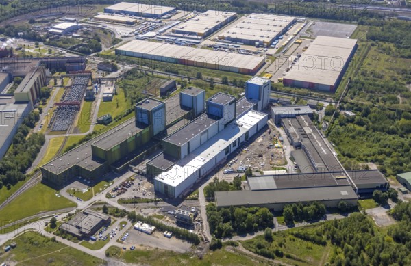 Aerial photo, thyssenkrupp Steel Europe, Borsigplatz, Dortmund, Ruhr area, North Rhine-Westphalia, Germany, DE, Europe, commercial enterprises, commercial area, commercial site, commercial use, industrial area, industrial building, industrial site, aerial photograph, aerial photography, aerial photography, overview, bird's-eye view, Westfalenhütte, birds-eyes view, overview