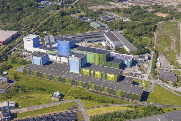 Aerial photo, thyssenkrupp Steel Europe, Borsigplatz, Dortmund, Ruhr area, North Rhine-Westphalia, Germany, DE, Europe, commercial enterprises, commercial area, commercial site, commercial use, industrial area, industrial building, industrial site, aerial photograph, aerial photography, aerial photography, overview, bird's-eye view, Westfalenhütte, birds-eyes view, overview