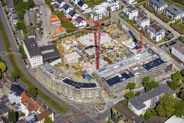 Aerial view, construction site for new residential buildings Kaiserquartier, Kaiserbrunnen, Dortmund, Ruhr area, North Rhine-Westphalia, Germany, construction work, construction, construction area, building site, building plots, construction project, construction site, DE, Europe, property tax, real estate, aerial photograph, aerial photography, aerial photography, new building, overview, bird's eye view, residential complex, living and living, residential area, residential buildings, quality of living, birds-eyes view, overview