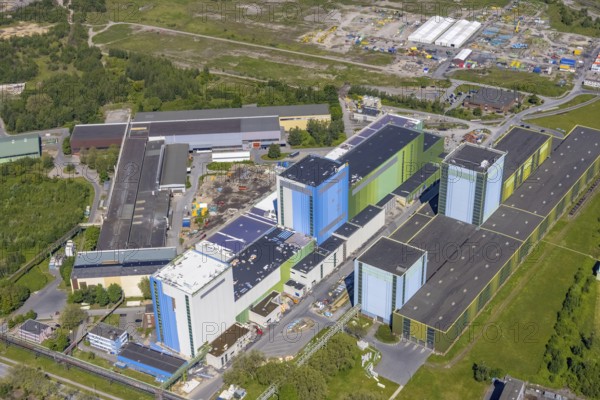 Aerial photo, thyssenkrupp Steel Europe, Borsigplatz, Dortmund, Ruhr area, North Rhine-Westphalia, Germany, DE, Europe, commercial enterprises, commercial area, commercial site, commercial use, industrial area, industrial building, industrial site, aerial photograph, aerial photography, aerial photography, overview, bird's-eye view, Westfalenhütte, birds-eyes view, overview