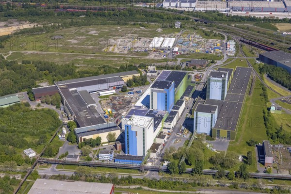 Aerial photo, thyssenkrupp Steel Europe, Borsigplatz, Dortmund, Ruhr area, North Rhine-Westphalia, Germany, DE, Europe, commercial enterprises, commercial area, commercial site, commercial use, industrial area, industrial building, industrial site, aerial photograph, aerial photography, aerial photography, overview, bird's-eye view, Westfalenhütte, birds-eyes view, overview