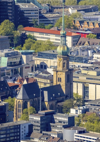 Aerial view, roofs of the city centre and St. Reinoldi Church, city, Dortmund, Ruhr area, North Rhine-Westphalia, Germany, place of worship, DE, Europe, religious community, place of worship, holy place, church, parish, denomination, aerial photograph, aerial photography, aerial photography, religion, religious site, overview, bird's-eye view, bird's-eye view, overview