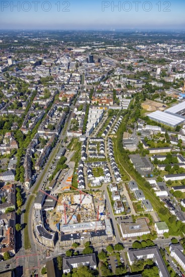Aerial view, new development area at Ostbahnhof and new development area Kaiserquartier, City, Dortmund, Ruhr area, North Rhine-Westphalia, Germany, construction work, construction, construction area, construction site, building plots, construction project, construction site, DE, Europe, property tax, real estate, aerial view, aerial photography, aerial photography, new construction, overview, bird's eye view, residential complex, living and living, residential area, residential buildings, quality of living, birds-eyes view, overview