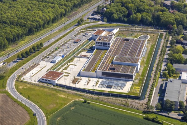Aerial photo, Deutsche Federal Bank, Schüren, Dortmund, Ruhr area, North Rhine-Westphalia, Germany, DE, Europe, finance, financial institution, aerial photo, aerial photography, aerial photography, Marsbruchstraße, overview, bird's-eye view, birds-eyes view, overview, gold vault, Fort Knox of Germany, high-security vault, moat, Pott Knox, Europe's most modern bank branch is being built in Dortmund, cash vault