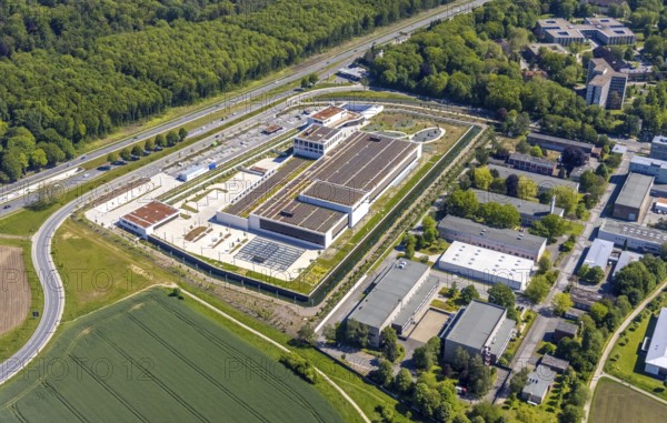 Aerial photo, Deutsche Federal Bank, Schüren, Dortmund, Ruhr area, North Rhine-Westphalia, Germany, DE, Europe, finance, financial institution, aerial photo, aerial photography, aerial photography, Marsbruchstraße, overview, bird's-eye view, birds-eyes view, overview, gold vault, Fort Knox of Germany, high-security vault, moat, Pott Knox, Europe's most modern bank branch is being built in Dortmund, cash vault