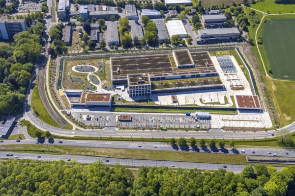 Aerial photo, Deutsche Federal Bank, Brackel, Dortmund, Ruhr area, North Rhine-Westphalia, Germany, DE, Europe, finance, financial institution, aerial photo, aerial photography, aerial photography, Marsbruchstraße, overview, bird's-eye view, birds-eyes view, overview, gold vault, Fort Knox of Germany, high-security vault, moat, Pott Knox, Europe's most modern bank branch is being built in Dortmund, cash vault