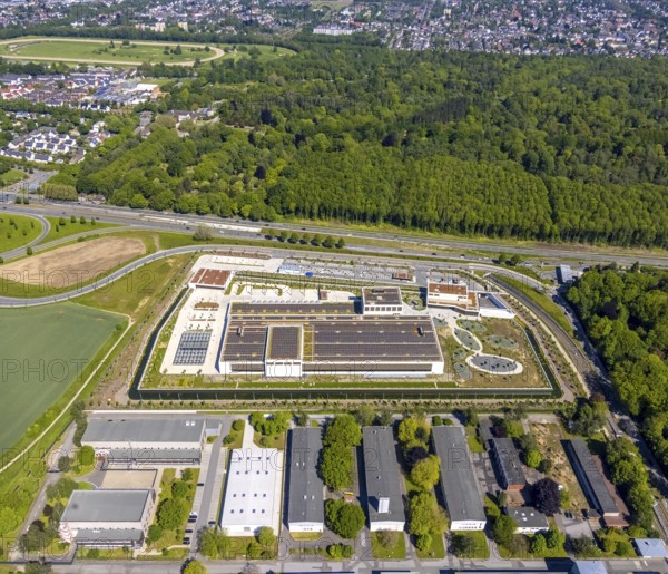 Aerial photo, Deutsche Federal Bank, Schüren, Dortmund, Ruhr area, North Rhine-Westphalia, Germany, DE, Europe, finance, financial institution, aerial photo, aerial photography, aerial photography, Marsbruchstraße, overview, bird's-eye view, birds-eyes view, overview, gold vault, Fort Knox of Germany, high-security vault, moat, Pott Knox, Europe's most modern bank branch is being built in Dortmund, cash vault