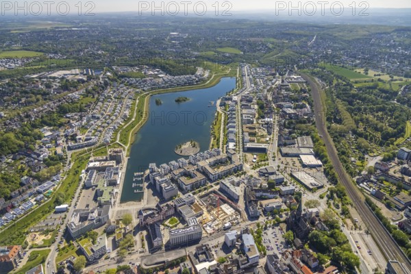 Aerial view, Phoenix Lake, Hörde, Dortmund, Ruhr area, North Rhine-Westphalia, Germany, DE, Europe, property tax, real estate, aerial photography, aerial photography, aerial photography, Phoenix Lake, overview, bird's eye view, residential complex, living and living, residential area, residential buildings, residential quality, residential neighbourhood, housing estate, birds-eyes view, overview, Emscher, Emscher River