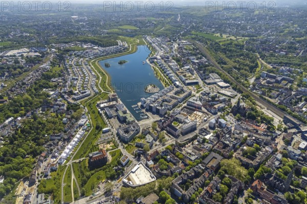 Aerial view, Phoenix Lake, Hörde, Dortmund, Ruhr area, North Rhine-Westphalia, Germany, DE, Europe, property tax, real estate, aerial photography, aerial photography, aerial photography, Phoenix Lake, overview, bird's eye view, residential complex, living and living, residential area, residential buildings, residential quality, residential neighbourhood, housing estate, birds-eyes view, overview, Emscher, Emscher River