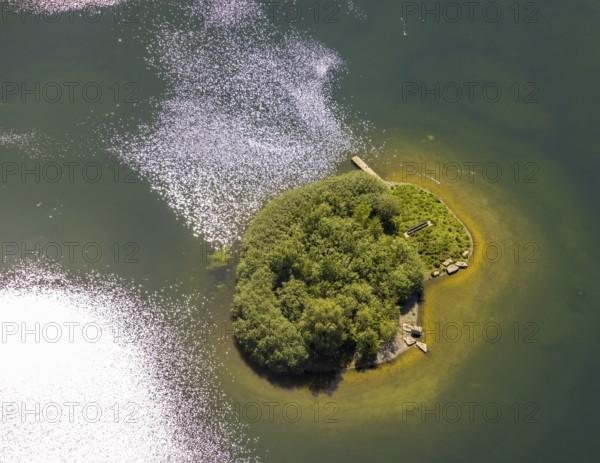Aerial view, Phoenix Lake, island in the lake, Hörde, Dortmund, Ruhr area, North Rhine-Westphalia, Germany, DE, Europe, aerial photography, aerial photography, aerial photography, Phoenix Lake, overview, bird's-eye view, overview, Emscher, Emscher River