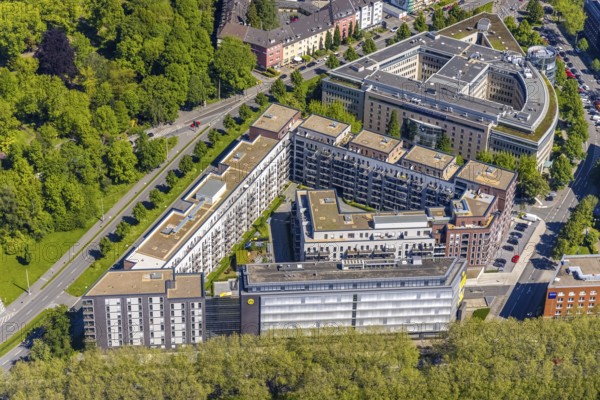 Aerial view, Berswordt-Quartier, Berswordt-Carrée, Berswordtstraße, Westfalenhalle, Dortmund, Ruhr area, North Rhine-Westphalia, Germany, DE, Dorint an den Westfalenhallen Hotel, Europe, gastronomy, commercial buildings, property tax, hotel, hotel facilities, hotel industry, real estate, aerial view, aerial photography, aerial photography, Steigenberger Hotel, overview, accommodation, Vivawest, bird's-eye view, residential complex, living and working, living and life, residential area, residential buildings, residential quality, residential neighbourhood, birds-eyes view, overview