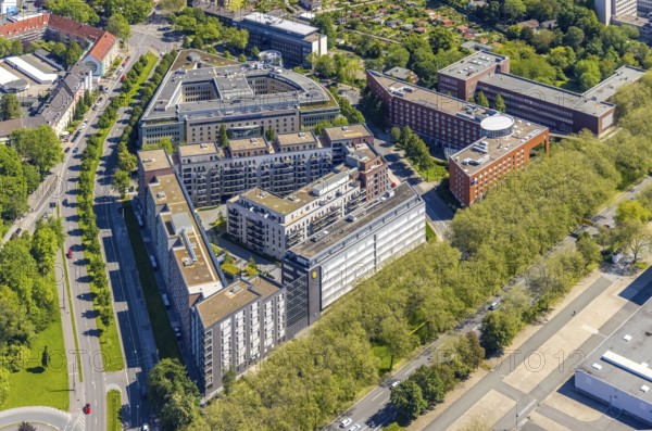 Aerial view, Berswordt-Quartier, Berswordt-Carrée, Berswordtstraße, Westfalenhalle, Dortmund, Ruhr area, North Rhine-Westphalia, Germany, DE, Dorint an den Westfalenhallen Hotel, Europe, Dortmund University of Applied Sciences and Arts - Department of Design, Gastronomy, Commercial buildings, Property tax, Hotel, hotel facilities, hotel industry, real estate, aerial photography, aerial photography, aerial photography, Steigenberger Hotel, overview, accommodation, Vivawest, bird's-eye view, residential complex, living and working, living and life, residential area, residential buildings, residential quality, residential neighbourhood, birds-eyes view, overview