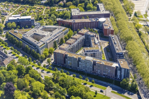 Aerial view, Berswordt-Quartier, Berswordt-Carrée, Berswordtstraße, Westfalenhalle, Dortmund, Ruhr area, North Rhine-Westphalia, Germany, DE, Dorint an den Westfalenhallen Hotel, Europe, Dortmund University of Applied Sciences and Arts - Department of Design, Gastronomy, Commercial buildings, Property tax, Hotel, hotel facilities, hotel industry, real estate, aerial photography, aerial photography, aerial photography, Steigenberger Hotel, overview, accommodation, Vivawest, bird's-eye view, residential complex, living and working, living and life, residential area, residential buildings, residential quality, residential neighbourhood, birds-eyes view, overview