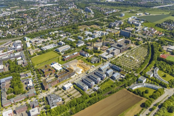 Aerial view, Technical University Dortmund, construction site new refrigeration plant in Dortmund Technology Park, Otto-cock-Straße, Eichlinghofen, Dortmund, Ruhr area, North Rhine-Westphalia, Germany, construction work, building, construction area, building site, building plots, construction project, construction site, DE, Europe, aerial view, aerial photography, aerial photography, new building, TU Dortmund, overview, bird's-eye view, bird's-eye view, overview