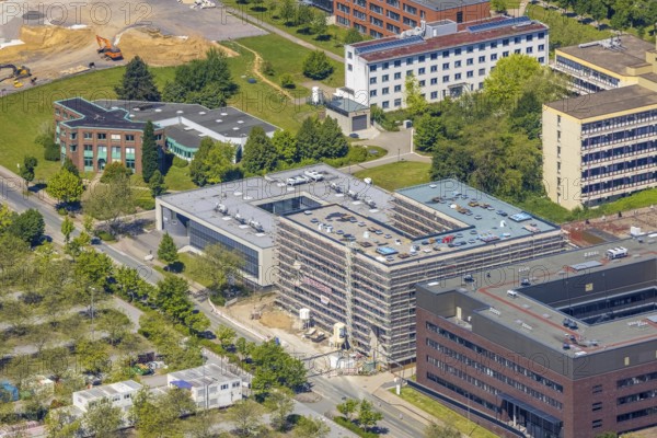 Aerial view, Dortmund University of Technology and Technology Park, construction site and new construction of chemistry practical building, Eichlinghofen, Dortmund, Ruhr area, North Rhine-Westphalia, Germany, construction work, construction, construction area, construction site, building plots, construction project, construction site, Campus North, DE, Europe, university, aerial view, aerial photography, aerial photography, new construction, Otto-cock-Straße, TU Dortmund, Dortmund University of Technology, technology centre, overview, university, bird's-eye view, bird's-eye view, overview