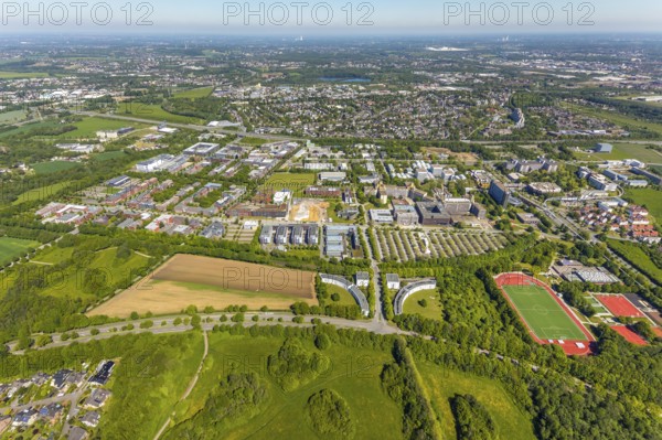 Aerial view, Dortmund University of Technology and Technology Park, construction site and new construction of chemistry lab building, construction site new cold storage plant Otto-cock-Straße, Eichlinghofen, Dortmund, Ruhr area, North Rhine-Westphalia, Germany, construction work, construction, construction area, construction site, construction site, construction project, construction site, Campus North, DE, Europe, university, aerial view, aerial photography, aerial photography, new construction, Otto-cock-Straße, TU Dortmund, Dortmund University of Technology, technology centre, overview, university, bird's eye view, bird's eye view, overview